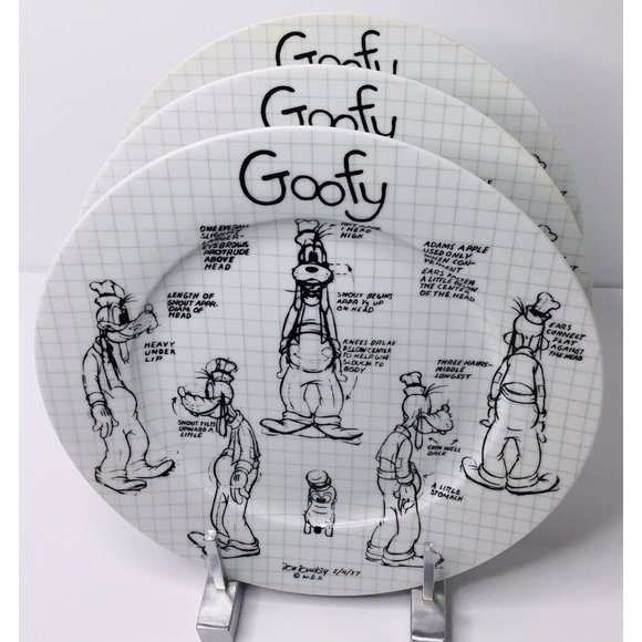 Disney Other - 3 Disney Goofy Sketchbook Dinner Plate Dish Set Of 3 10.5" Inches NEW